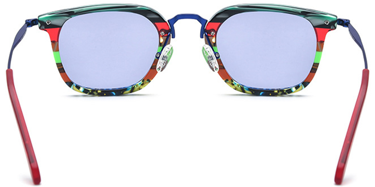 Acetate & Titanium Square Sunglasses pattern-green+purple_polarized