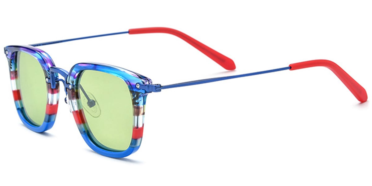 Acetate & Titanium Square Sunglasses pattern-blue+green_polarized
