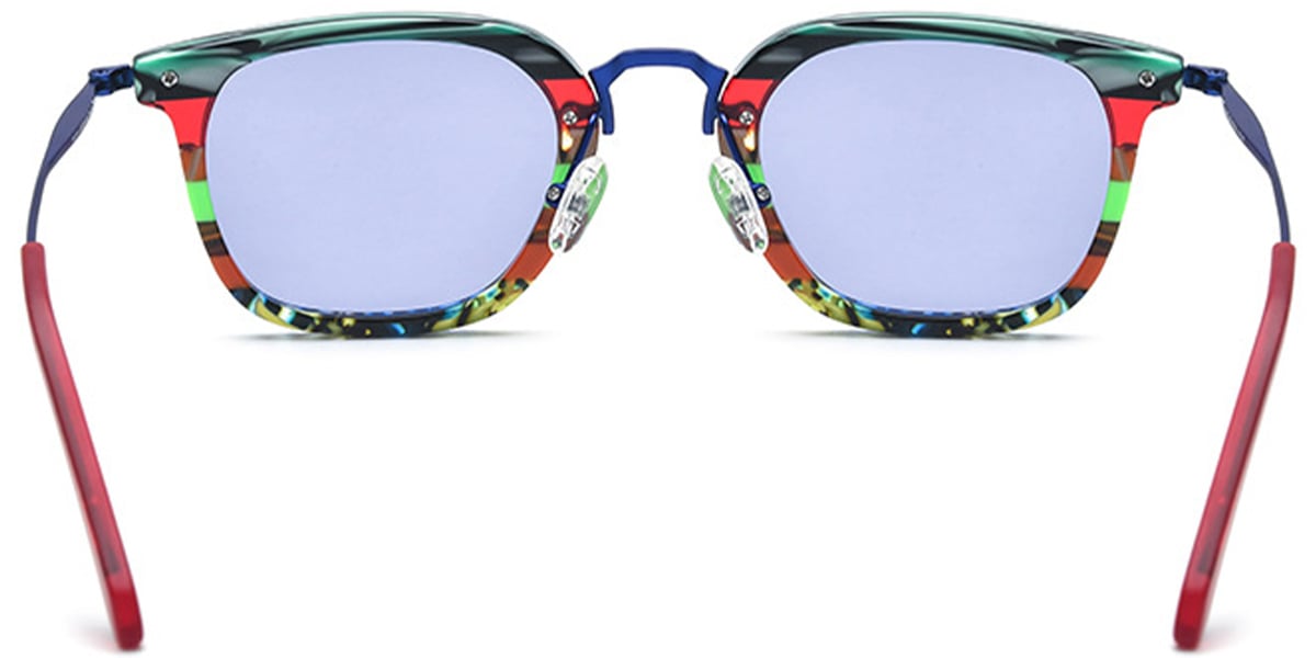 Acetate & Titanium Square Sunglasses pattern-green+purple_polarized
