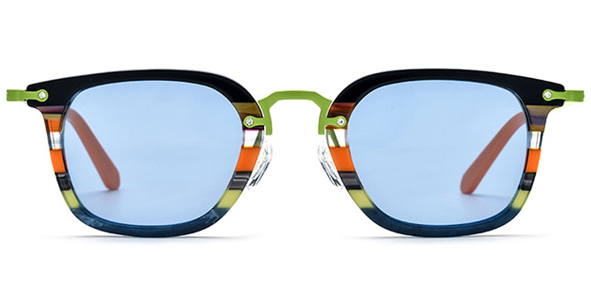 Acetate & Titanium Square Sunglasses pattern-grey+blue_polarized