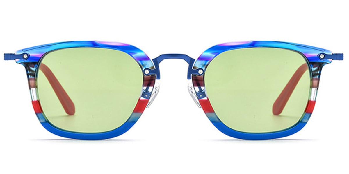 Acetate & Titanium Square Sunglasses pattern-blue+green_polarized
