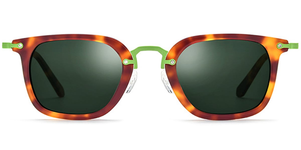 Acetate & Titanium Square Sunglasses tortoiseshell+dark_green_polarized