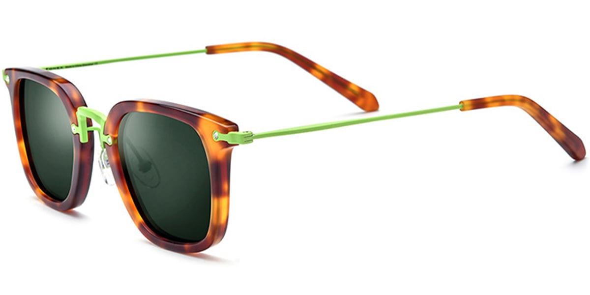 Acetate & Titanium Square Sunglasses tortoiseshell+dark_green_polarized