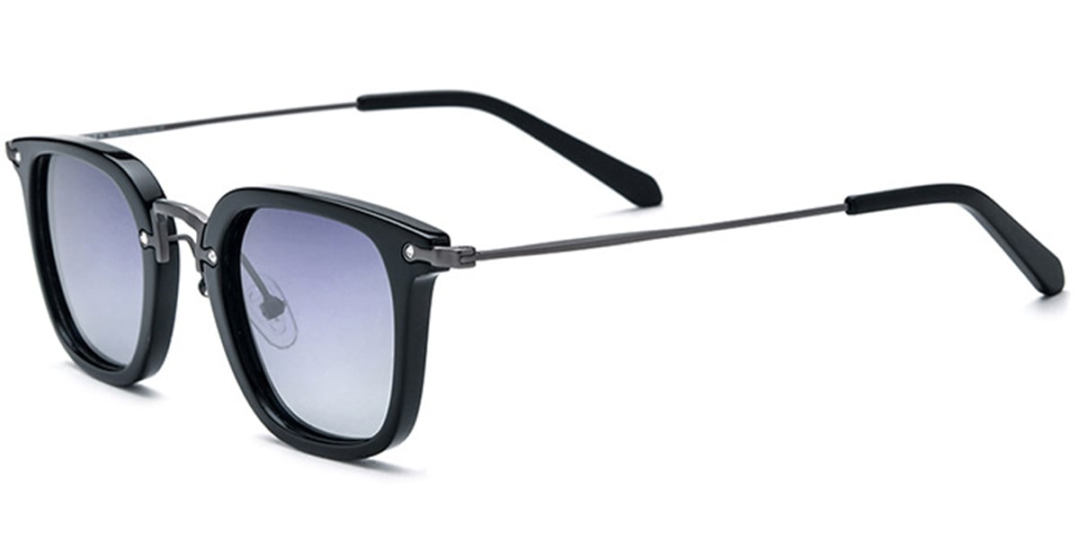 Acetate & Titanium Square Sunglasses black+gradient_grey_polarized