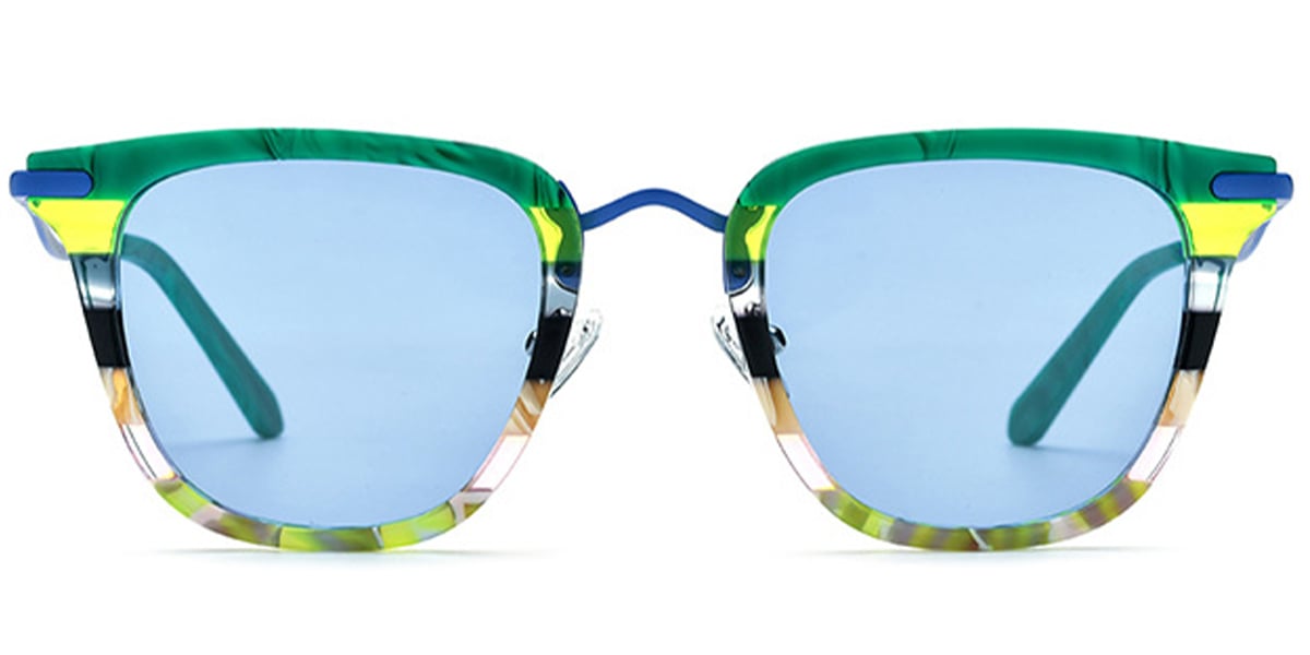 Acetate & Titanium Square Sunglasses pattern-blue+blue_polarized