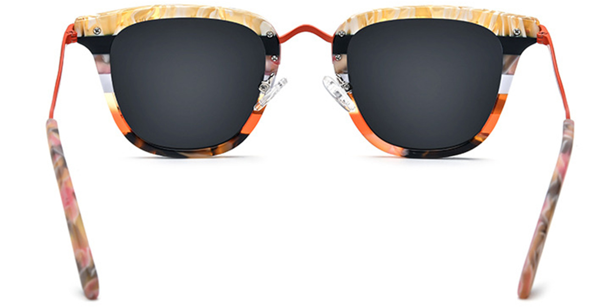 Acetate & Titanium Square Sunglasses pattern-orange+dark_grey_polarized