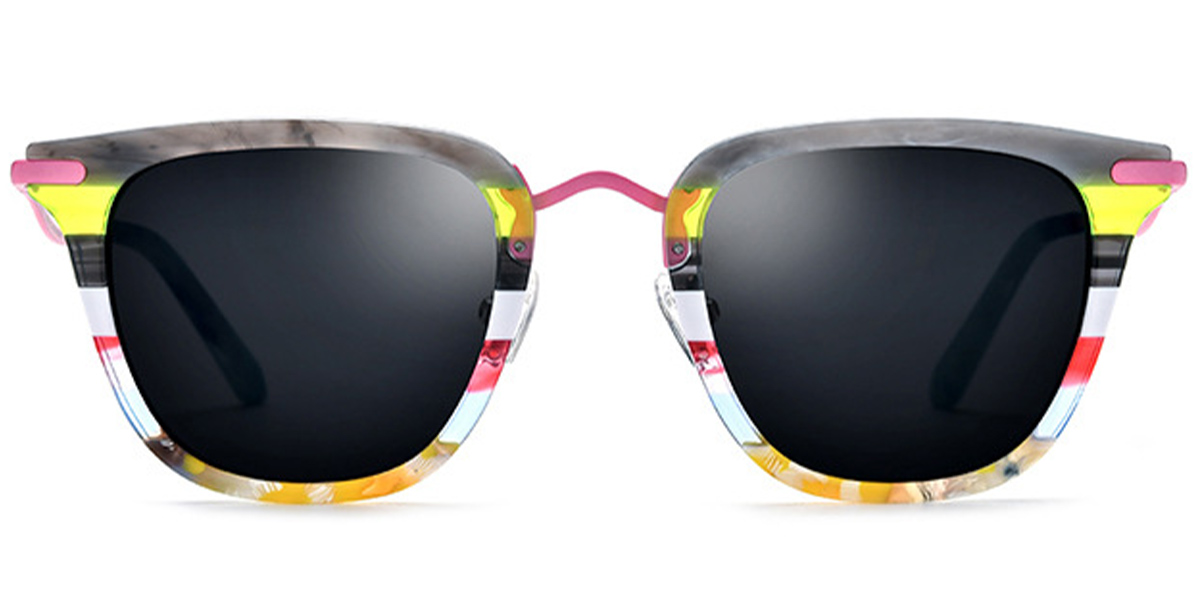 Acetate & Titanium Square Sunglasses pattern-pink+dark_grey_polarized