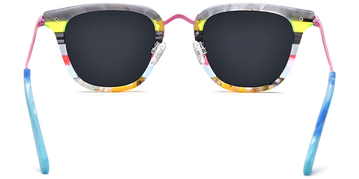 Acetate & Titanium Square Sunglasses pattern-pink+dark_grey_polarized