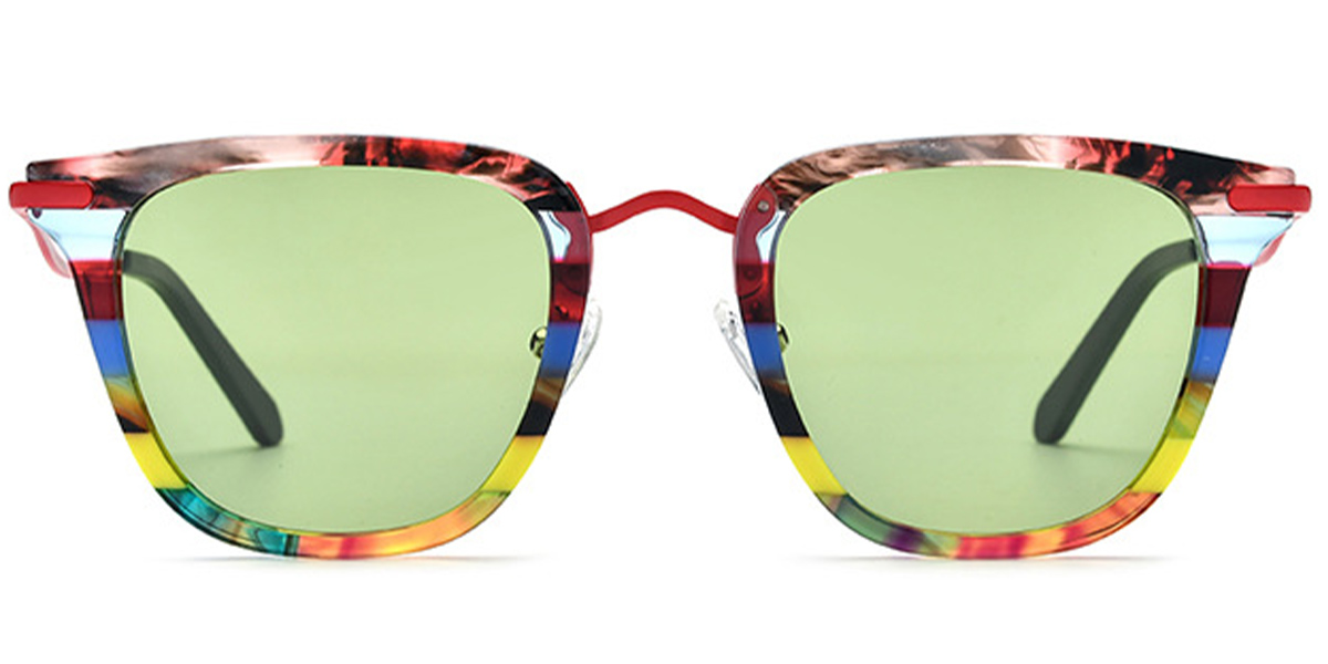 Acetate & Titanium Square Sunglasses pattern-red+green_polarized