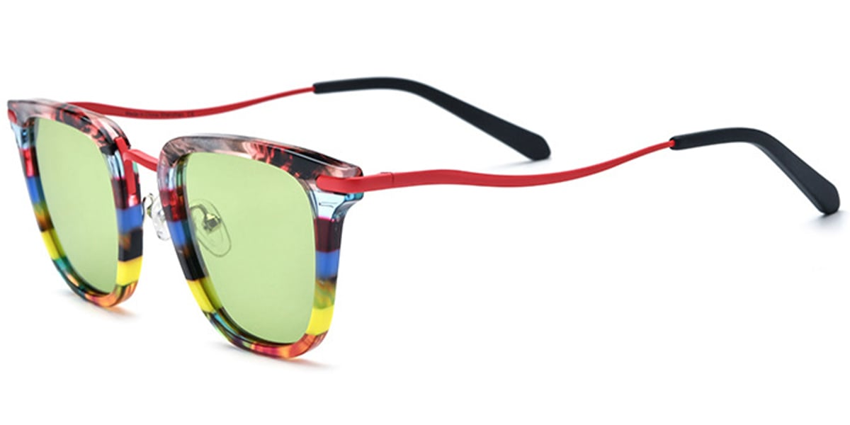 Acetate & Titanium Square Sunglasses pattern-red+green_polarized