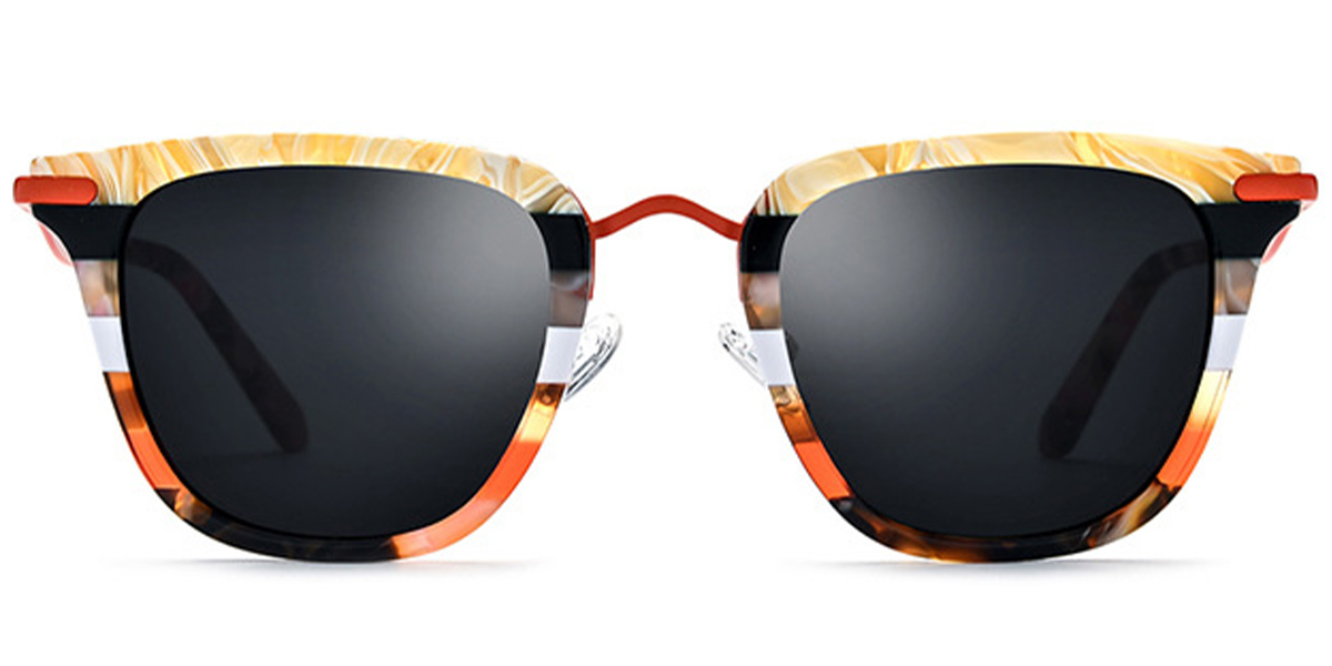 Acetate & Titanium Square Sunglasses pattern-orange+dark_grey_polarized