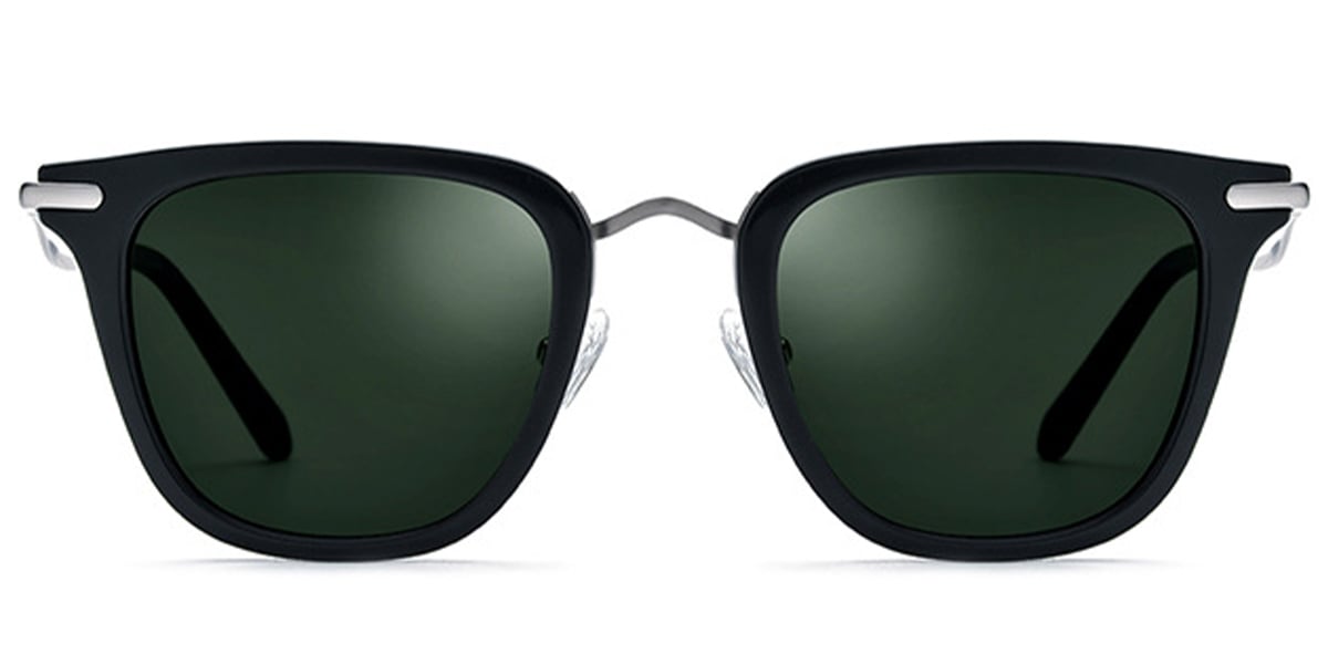 Acetate & Titanium Square Sunglasses black+dark_green_polarized