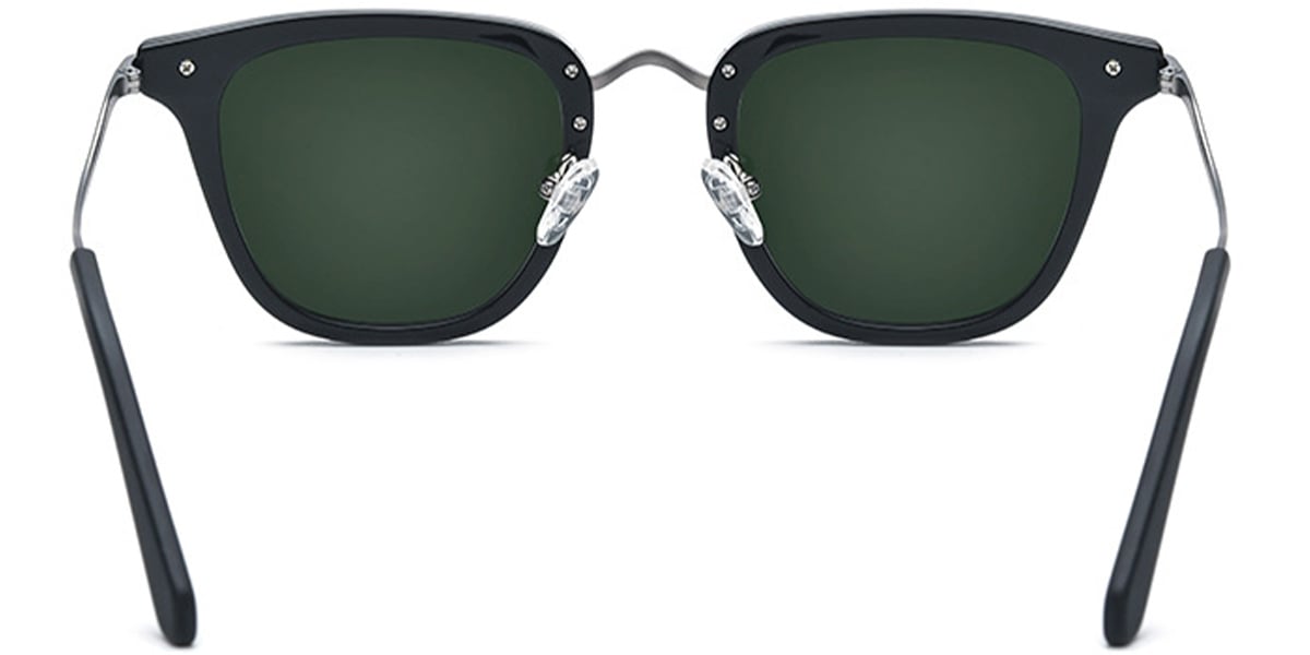 Acetate & Titanium Square Sunglasses black+dark_green_polarized