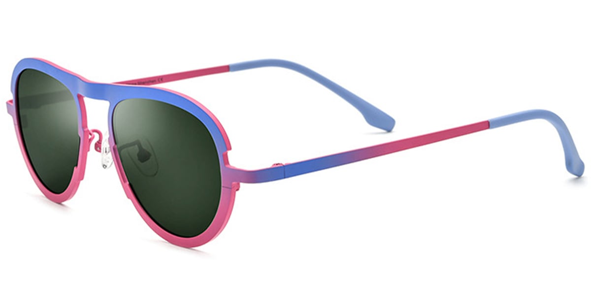 Titanium Oval Sunglasses pattern-blue+dark_green