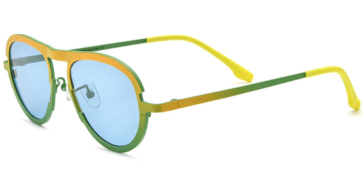 Titanium Oval Sunglasses pattern-yellow+light_blue