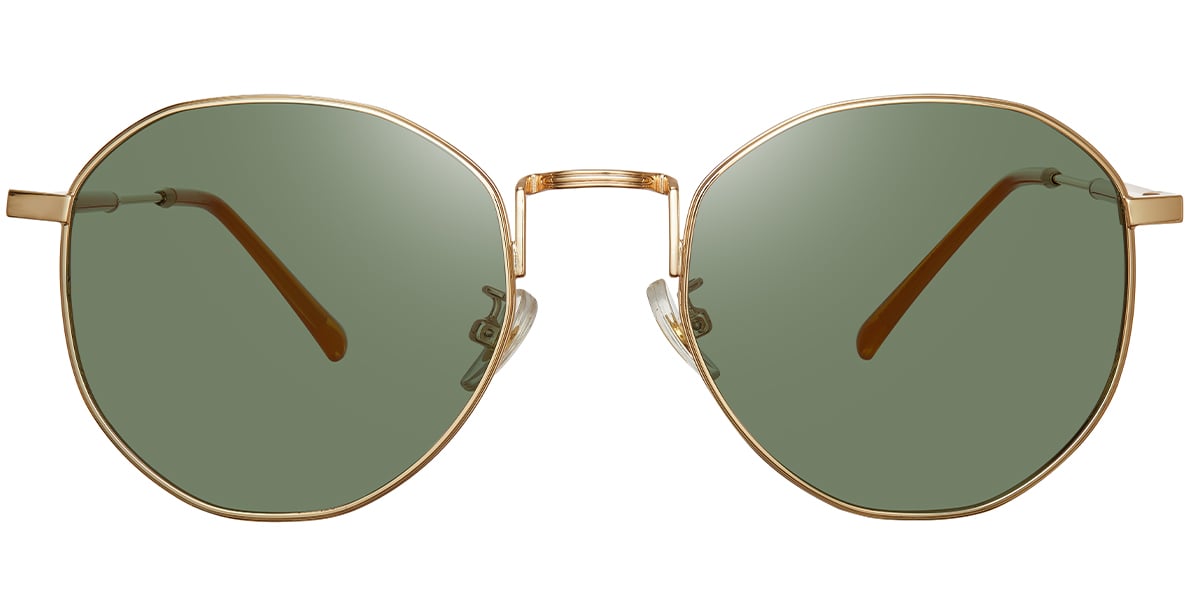 Acetate Geometric Sunglasses gold+dark_green_polarized