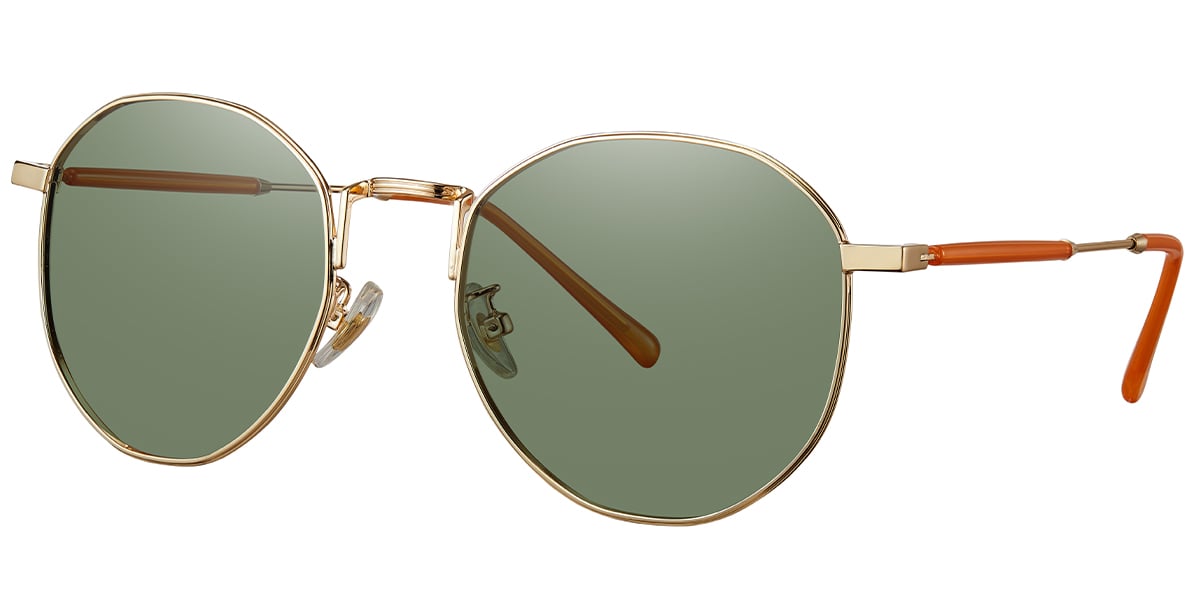 Acetate Geometric Sunglasses gold+dark_green_polarized