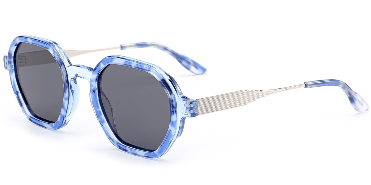 Acetate Square Sunglasses pattern-blue+dark_grey_polarized