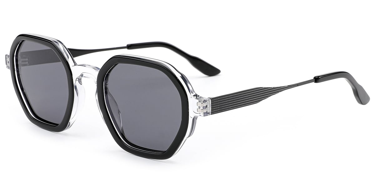 Acetate Square Sunglasses translucent-black+dark_grey_polarized