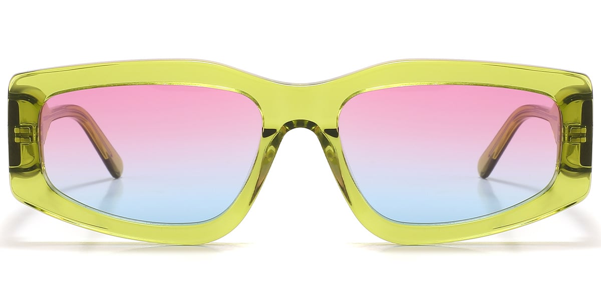 Acetate Rectangle Sunglasses translucent-green+blue-pink_polarized