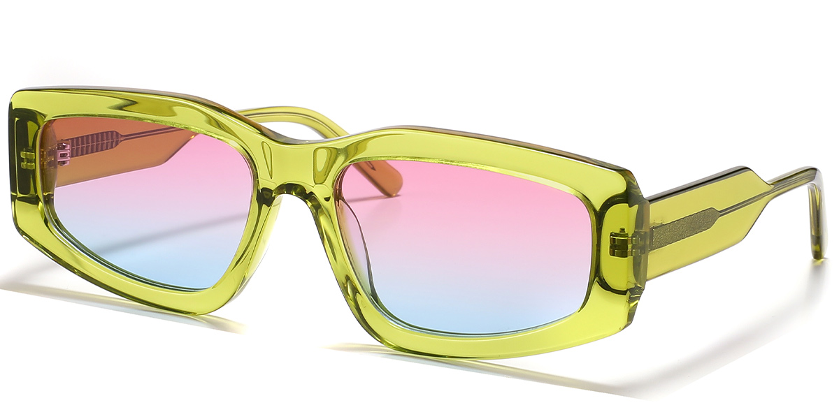 Acetate Rectangle Sunglasses translucent-green+blue-pink_polarized