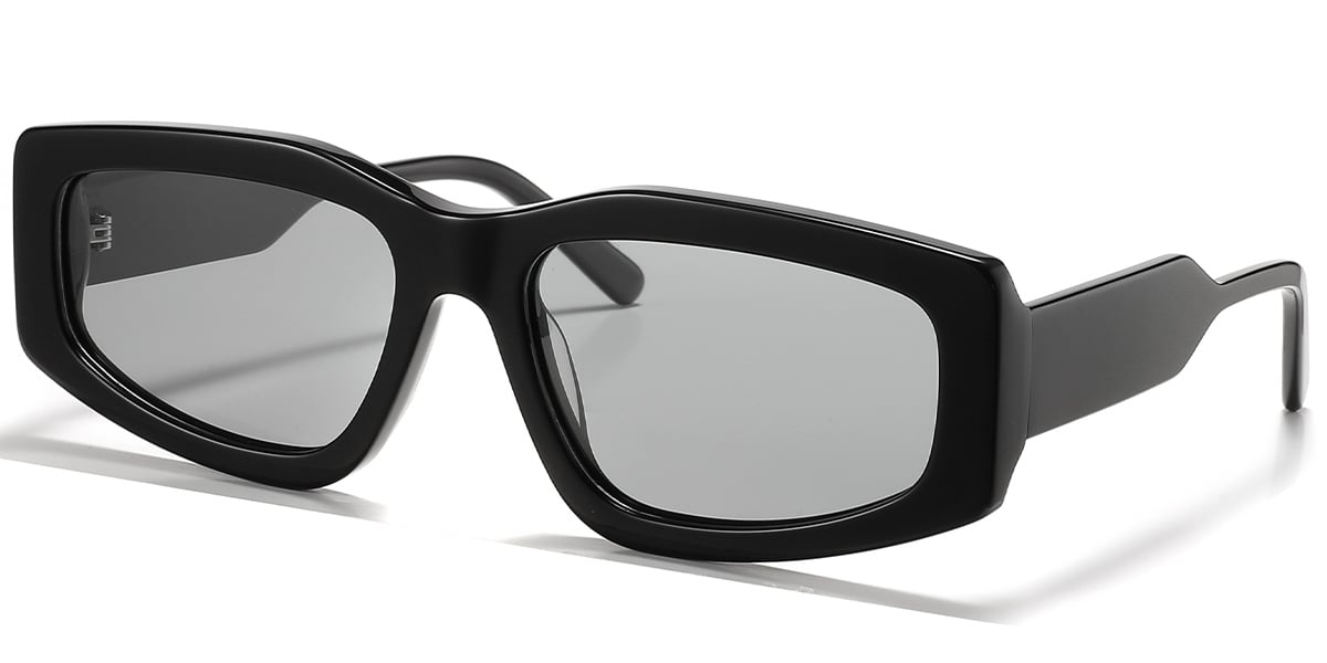 Acetate Rectangle Sunglasses black+light_grey_polarized