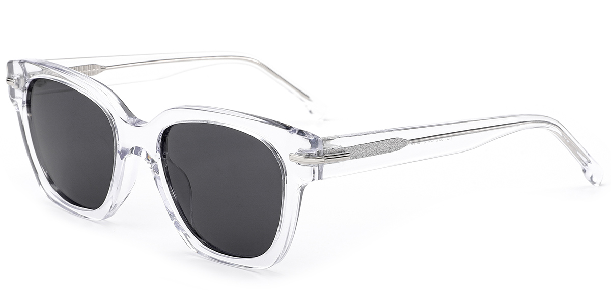 Acetate Square Sunglasses translucent-white+dark_grey_polarized