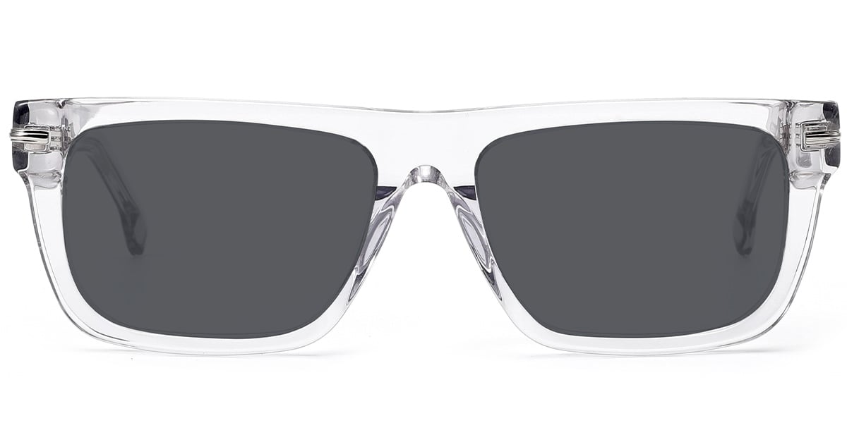 Acetate Rectangle Sunglasses translucent-white+dark_grey_polarized