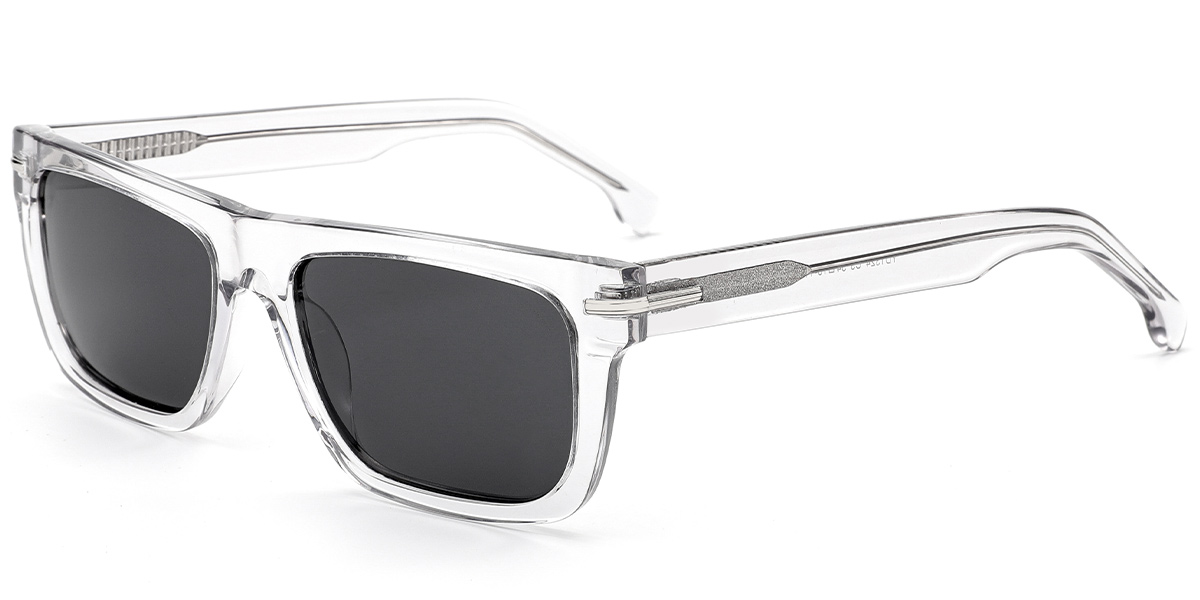 Acetate Rectangle Sunglasses translucent-white+dark_grey_polarized