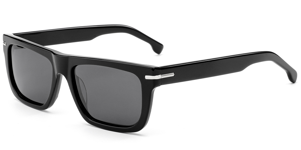 Acetate Rectangle Sunglasses black+dark_grey_polarized