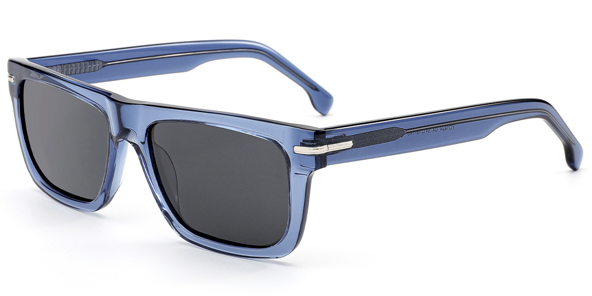 Acetate Rectangle Sunglasses translucent-blue+dark_grey_polarized