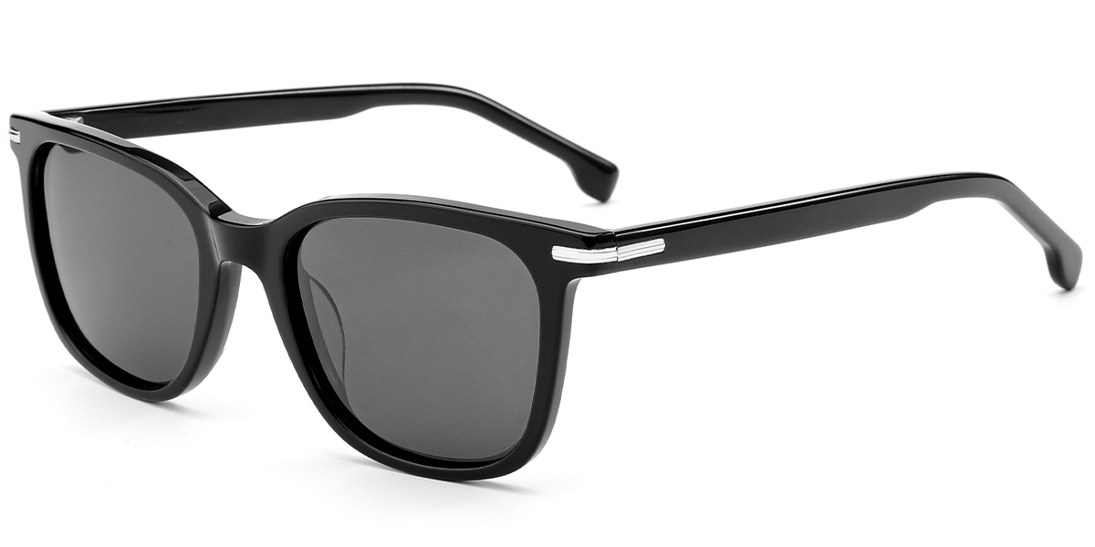 Acetate Square Sunglasses black+dark_grey_polarized