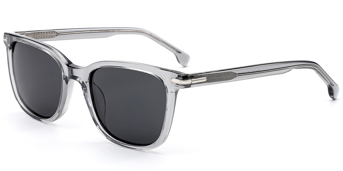 Acetate Square Sunglasses translucent-grey+dark_grey_polarized