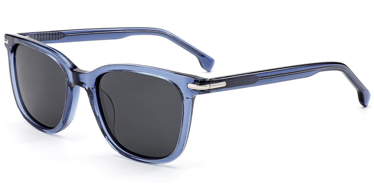 Acetate Square Sunglasses translucent-blue+dark_grey_polarized