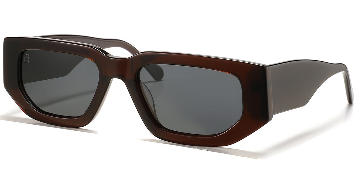 Acetate Rectangle Sunglasses brown+dark_grey_polarized
