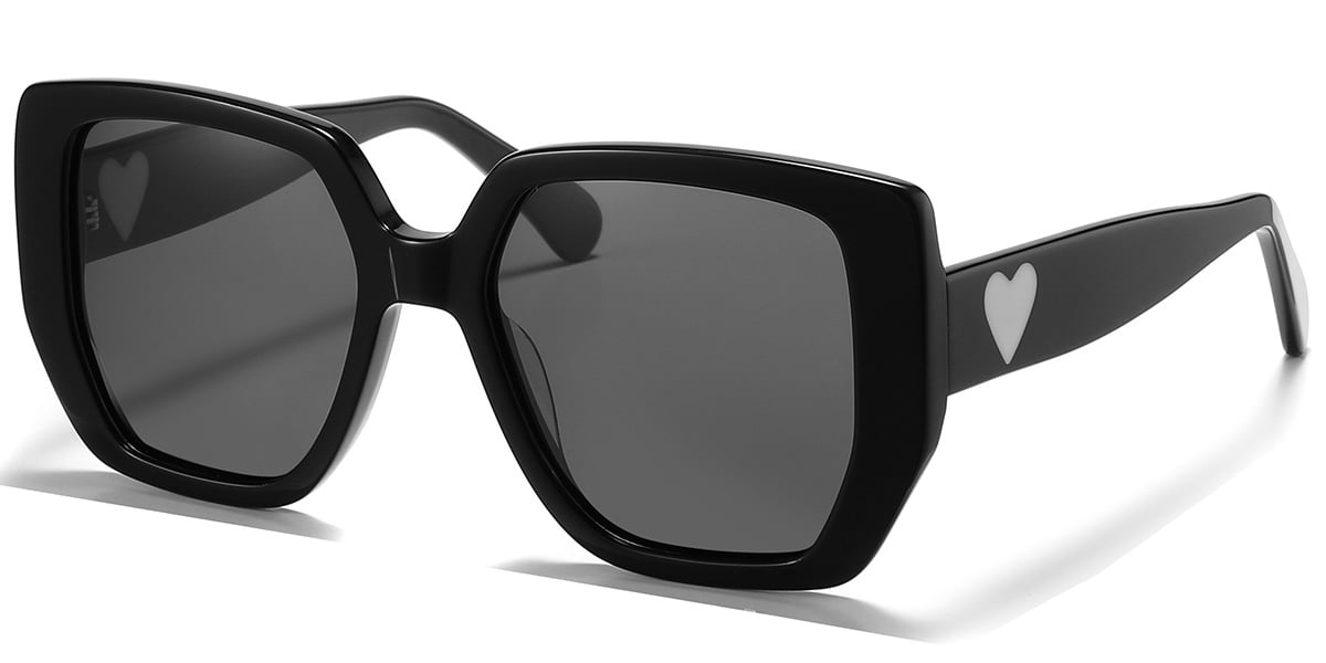 Acetate Square Sunglasses black+dark_grey_polarized