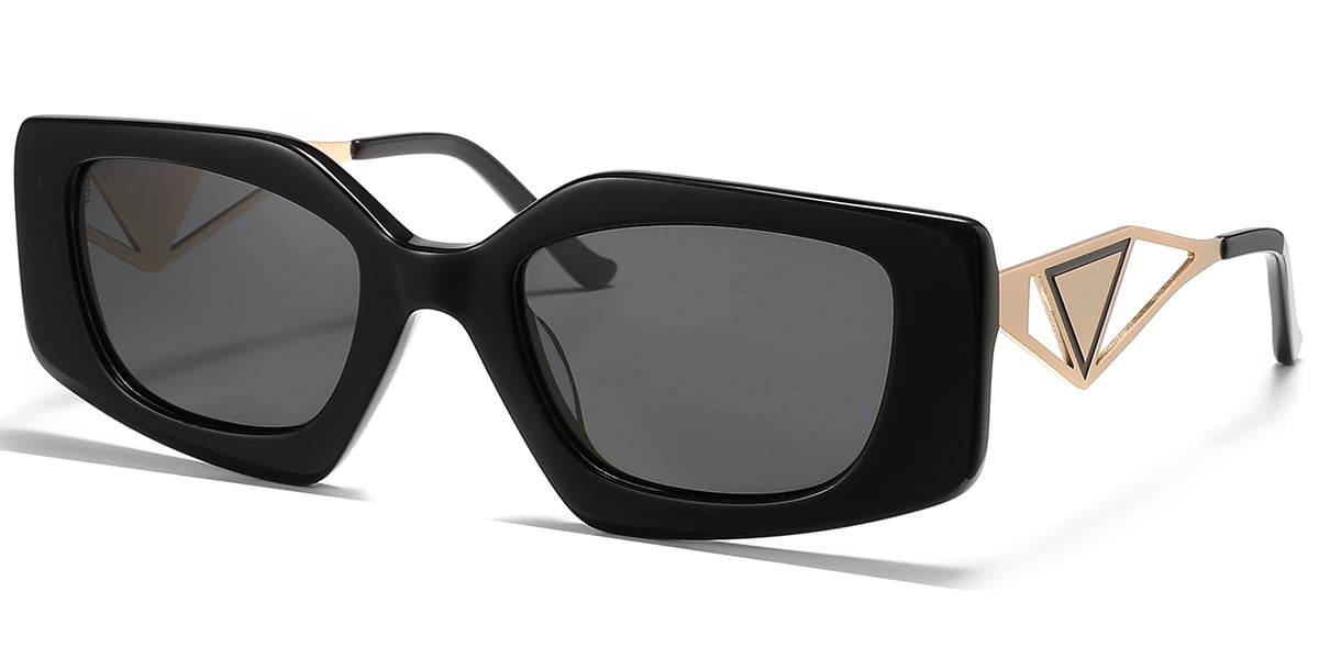 Acetate Rectangle Sunglasses black+dark_grey_polarized