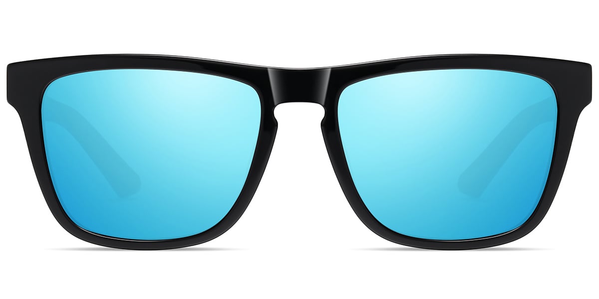 Acetate Square Sunglasses bright_black+mirrored_blue_polarized