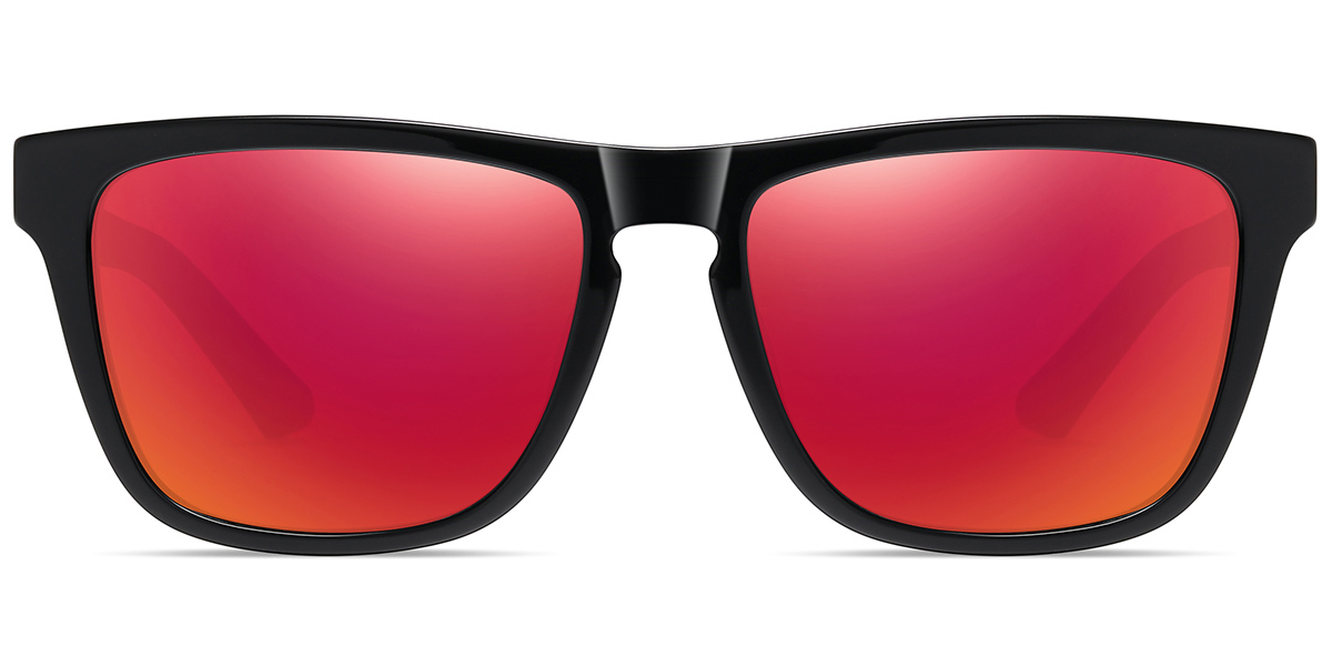 Acetate Square Sunglasses bright_black+mirrored_red_polarized