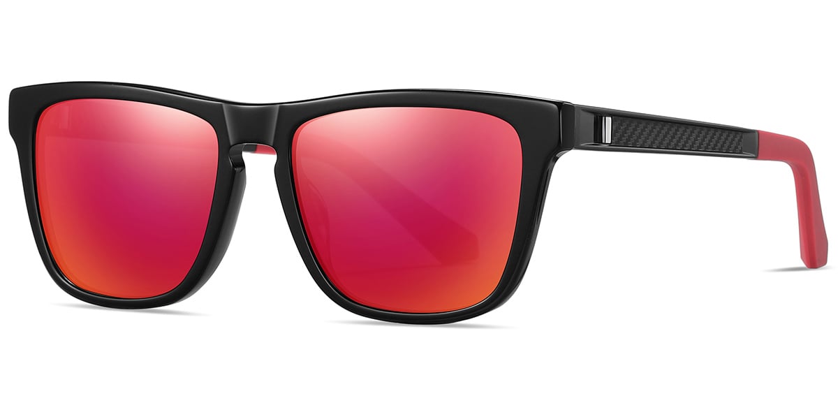 Acetate Square Sunglasses bright_black+mirrored_red_polarized