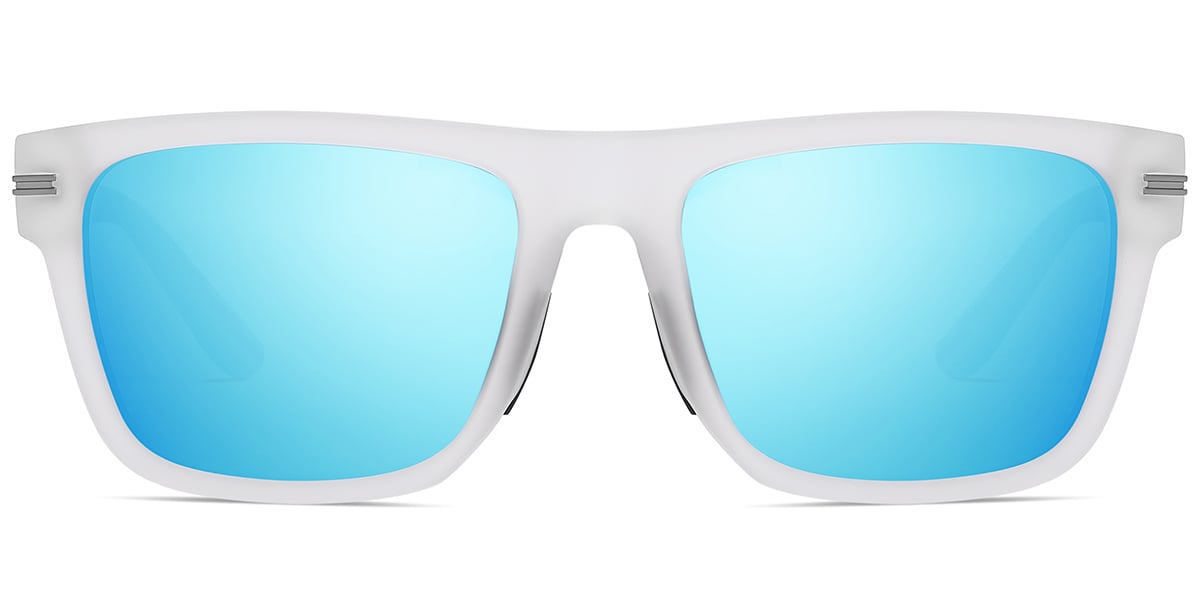 Square Sunglasses translucent-white+mirrored_ice_blue_polarized