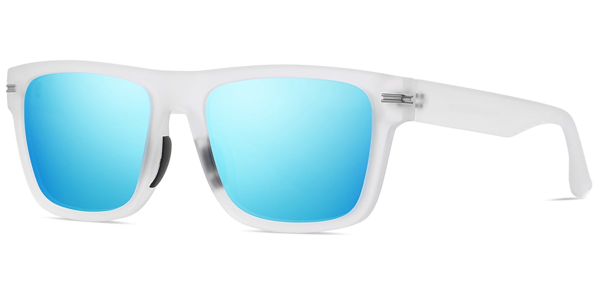 Square Sunglasses translucent-white+mirrored_ice_blue_polarized