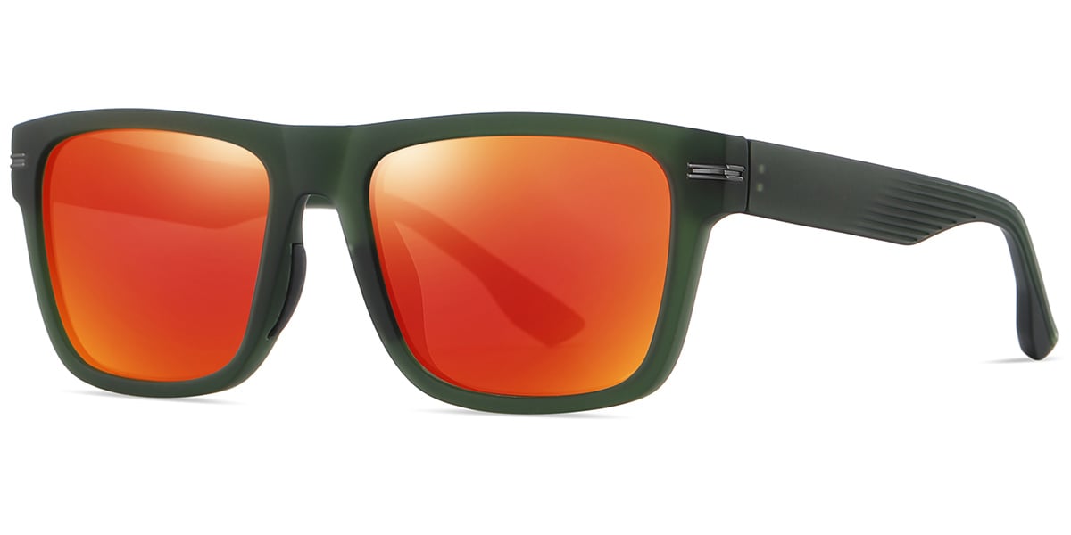 Square Sunglasses translucent-green+mirrored_red_polarized