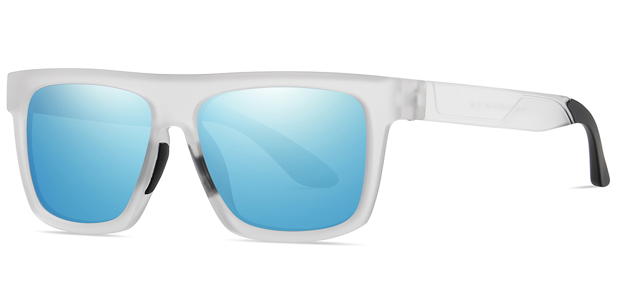 Square Sunglasses translucent-white+mirrored_ice_blue_polarized