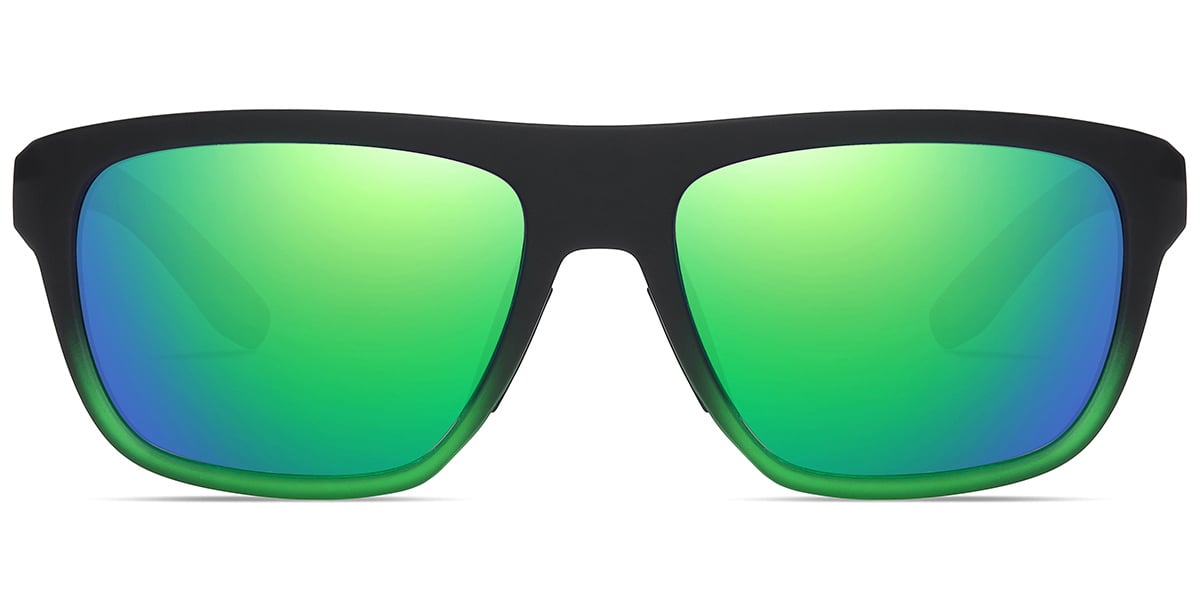 Rectangle Sunglasses gradient_black+mirrored_green_polarized