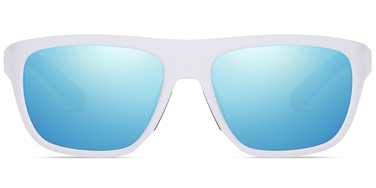 Rectangle Sunglasses white+mirrored_ice_blue_polarized