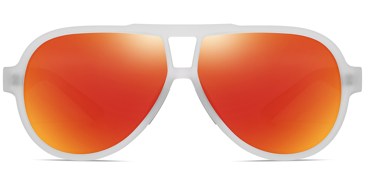 Aviator Sunglasses translucent-white+mirrored_red_polarized