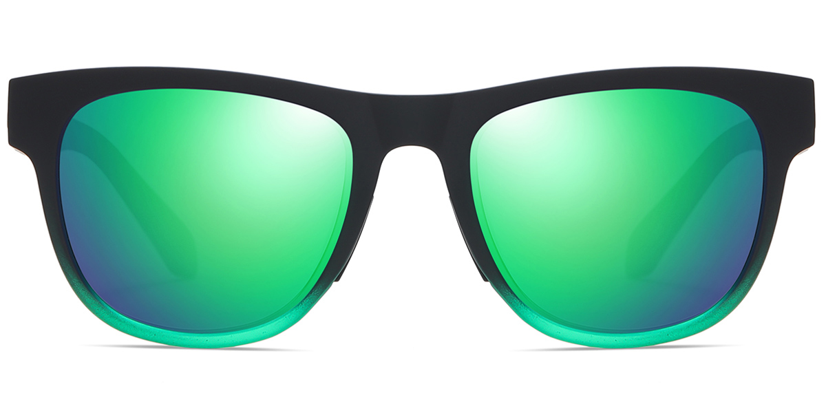 Square Sunglasses gradient_black+mirrored_green_polarized