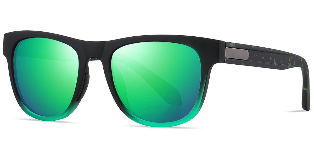 Square Sunglasses gradient_black+mirrored_green_polarized