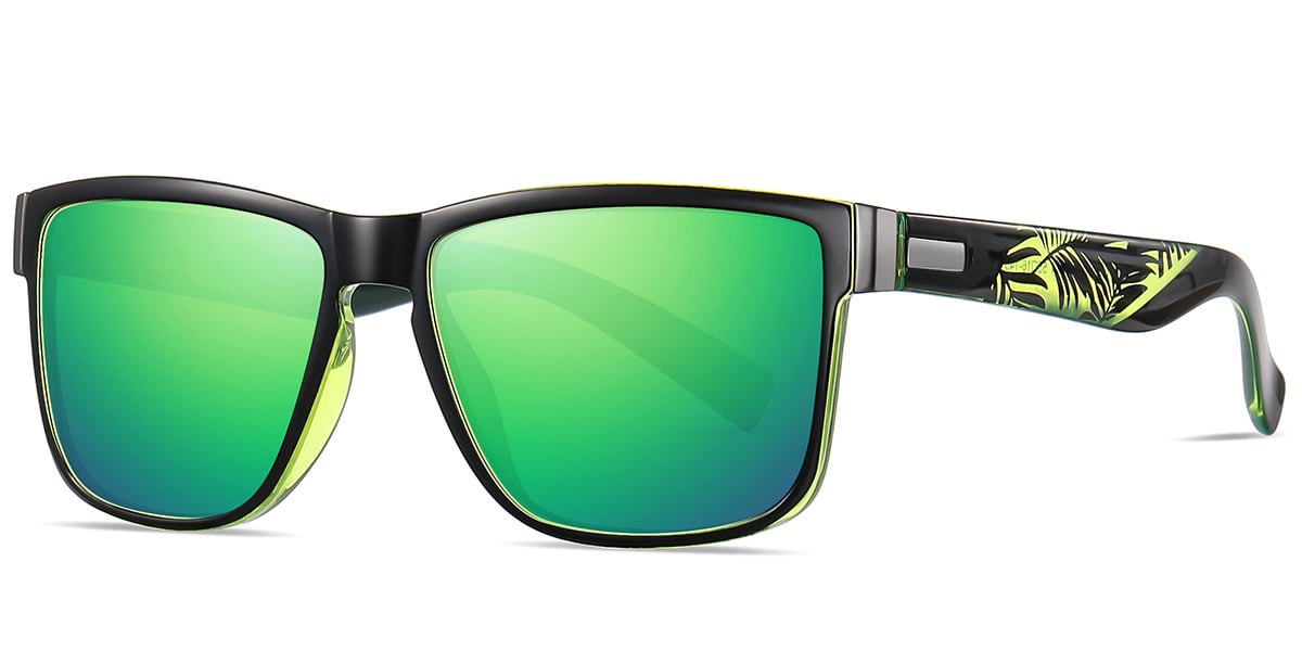 Square Sunglasses black+mirrored_green_polarized